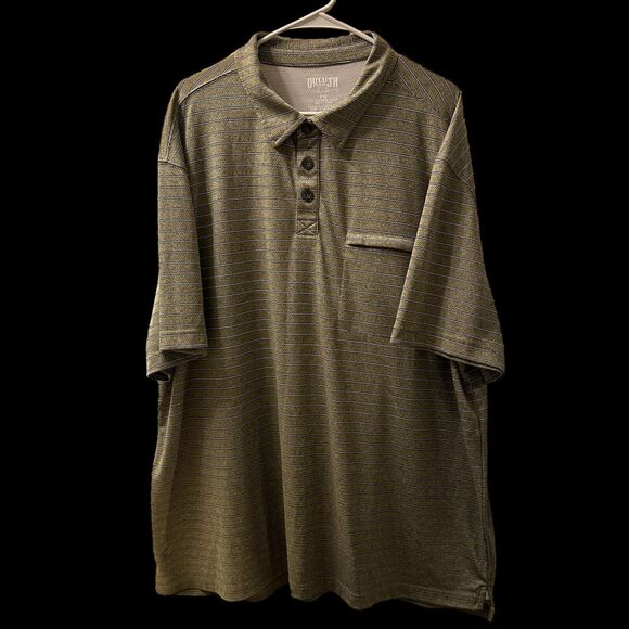 Duluth Trading Men Polo Short Sleeve Shirt Size 2XL Green Striped Zipper Pocket - Picture 1 of 3
